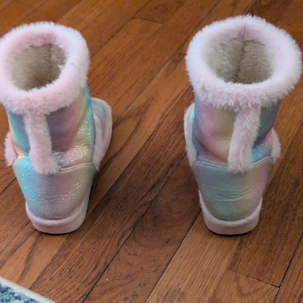 Girls' Pastel Unicorn Glitter Winter Boots - Pink Trim - Picture 3 of 5